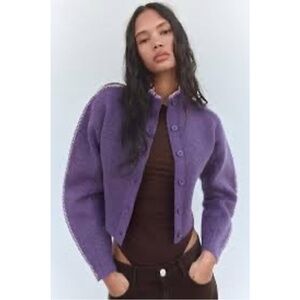 Zara Women's Purple Wool Blend Cropped Cardigan Small
